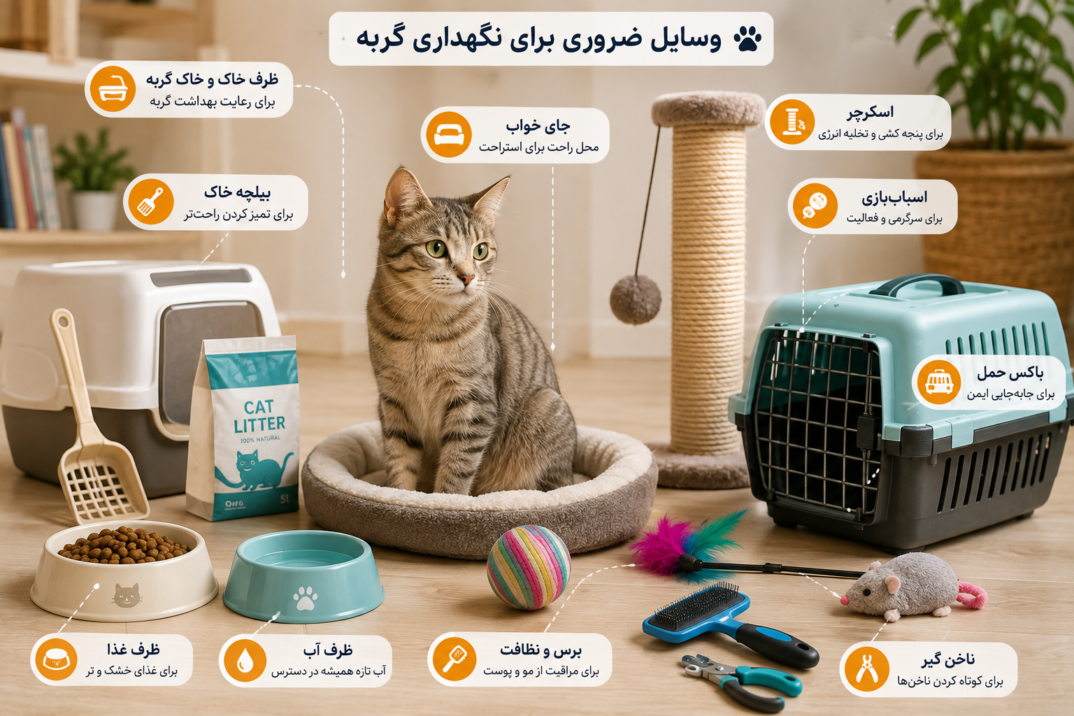 (وسایل ضروری برای نگهداری گربه)